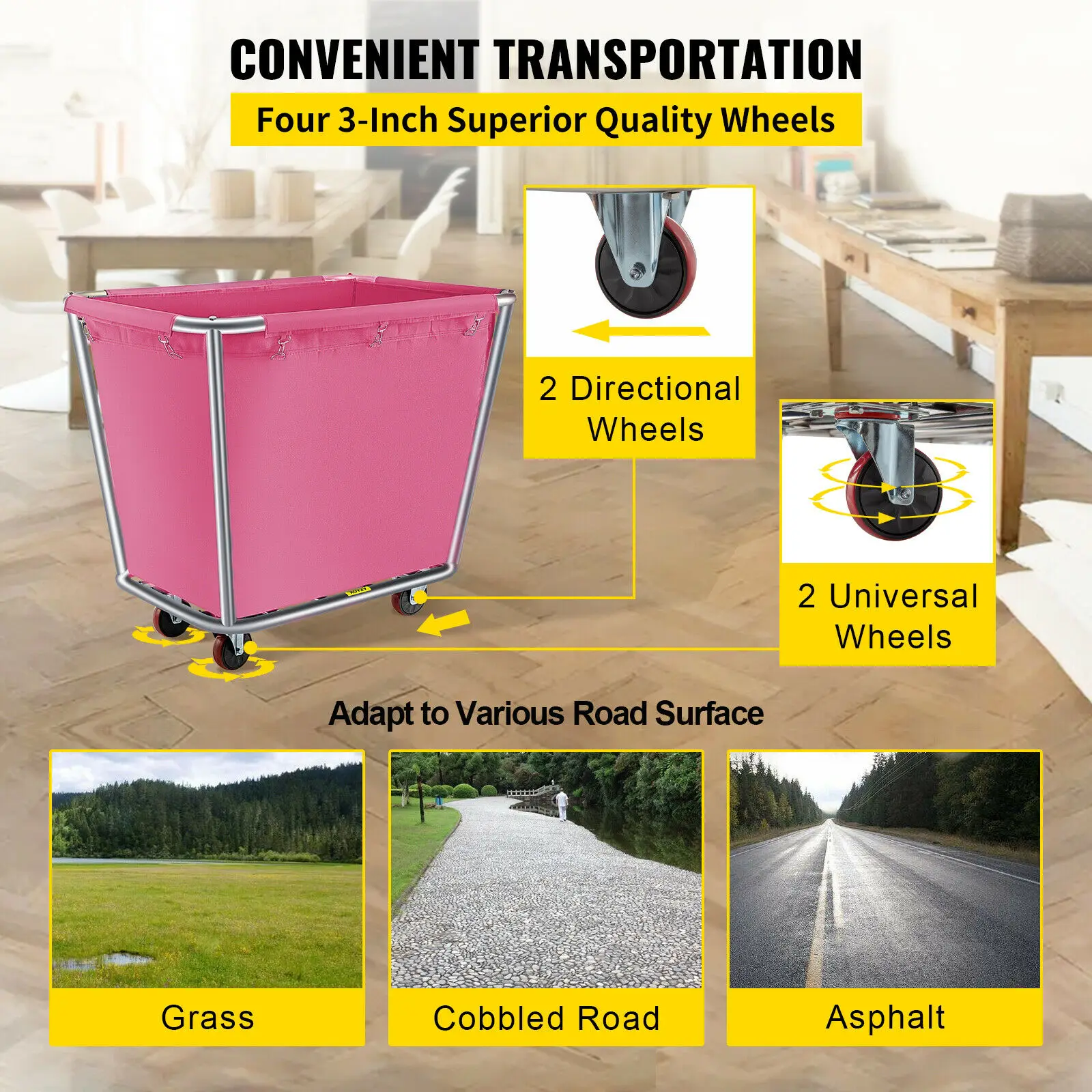 VEVOR-cesta de lona para la colada, carrito impermeable con marco extraíble para interiores, hoteles, casas de huéspedes, centro comercial, 6-18 Bushel