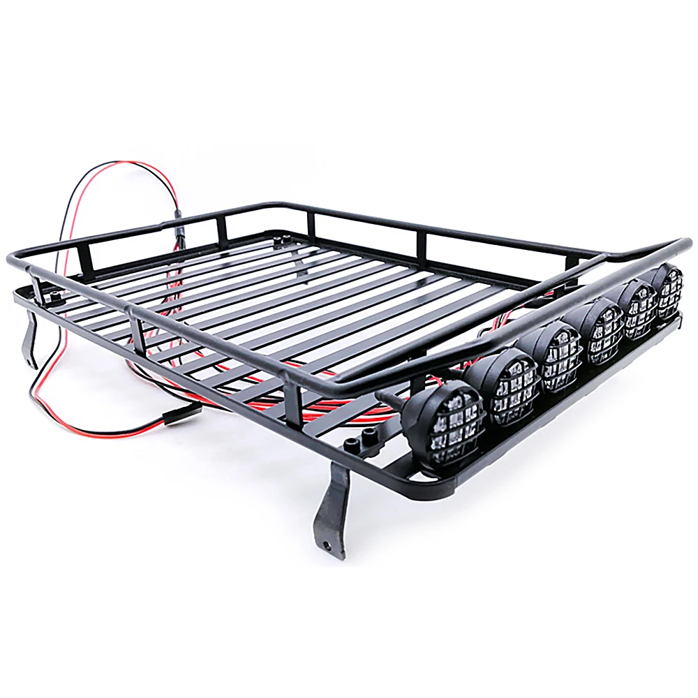 Metal Roof Rack Luggage Carrier with Light Bar for 1/10 RC Crawler D90 Axial SCX10 90046 90047 Jeep Traxxas Trx4 luggage Rack