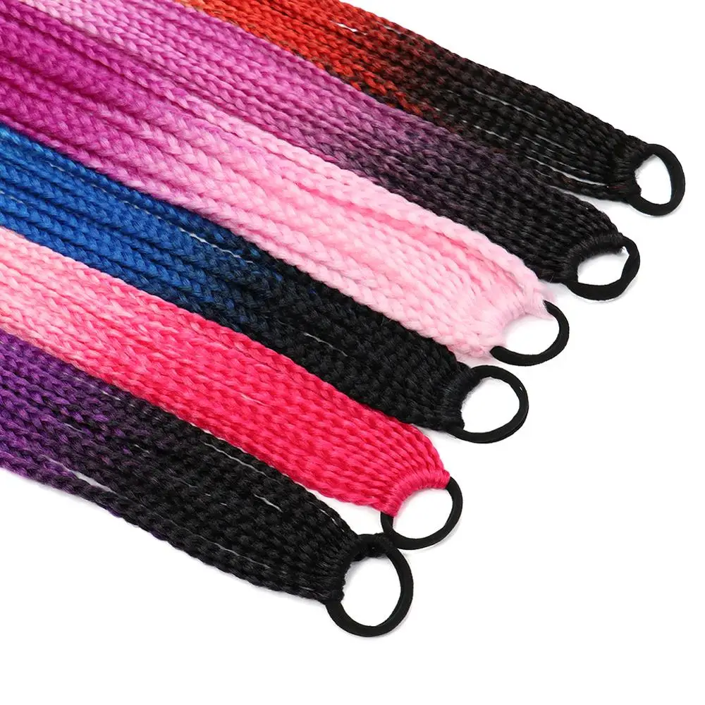 60CM Hair Color Gradient Rainbow Dirty Braided Ponytail Women Elastic Hair Band Rubber Band Hair Accessories Wig Headband 22\