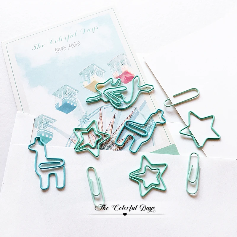 TUTU 20PCS/LOT star Alpaca mermaid Paper light green Color Funny Kawaii Bookmark Office School Stationery Marking Clips H0459