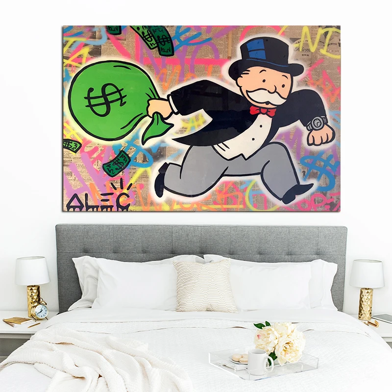 Home Decor HD Print Currency Paintings Lovely Graffiti Picture Cartoon Wall Art Alec Monopoly Modular Canvas Poster For Bedroom