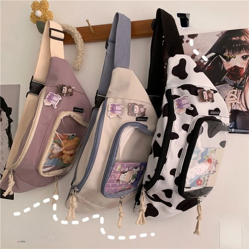 Talia pakiety kobiety Harajuku moda cały mecz Streetwear stylowa Kawaii torba na klatkę piersiowa płótno Ulzzang słodki piterek na zewnątrz podróży