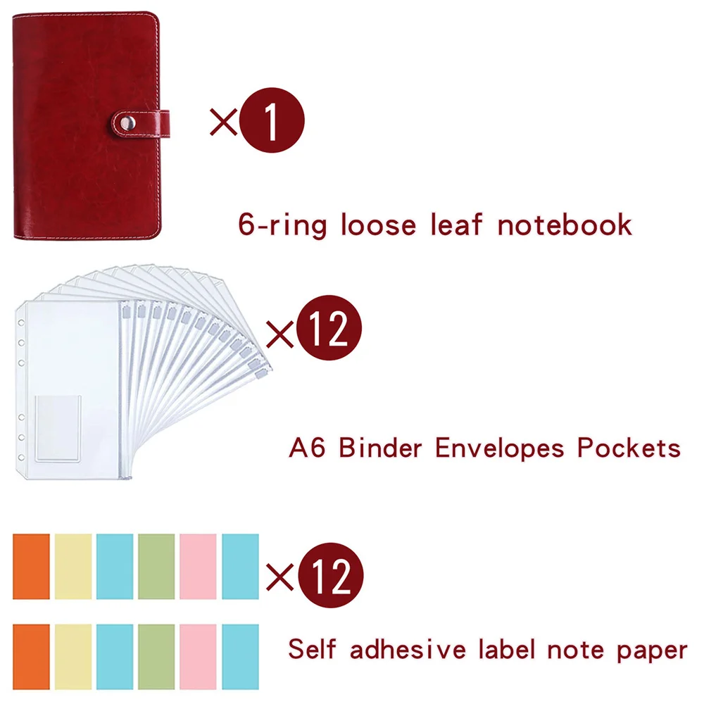 A6 Binder Zipper Bag Retro Style Leather Notebook Pu Loose-leaf Book Cash Budget Handbook Inner Pages Diary Book Accessories