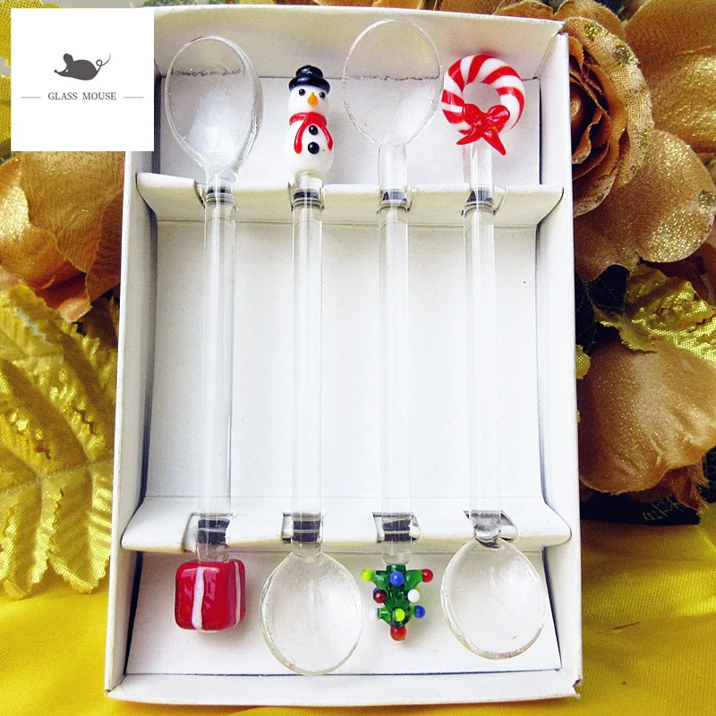 Custom Handmade Glass Fruits figurine decorative transparent Short handle glass spoon Bar kitchen creative tableware teaspoon