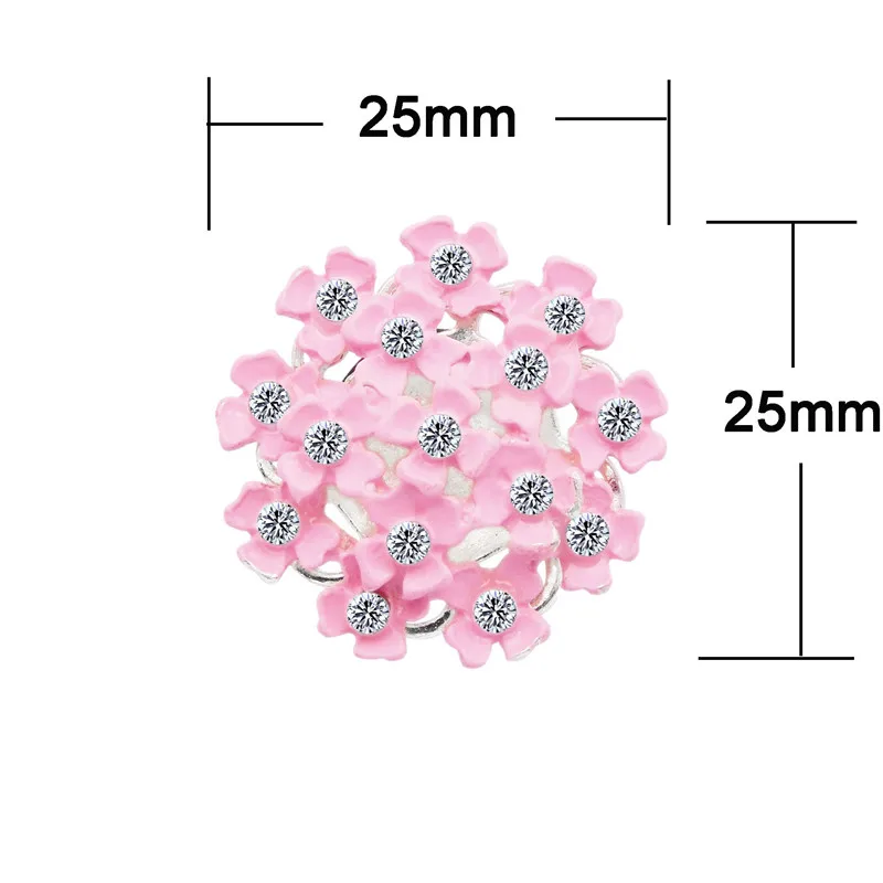 5pcs/pack Enamel Pink Rhinestone Flower Cabochons Alloy Flatback For Jewelry Making Findings Scrapbook Crafts Phone Case Decor