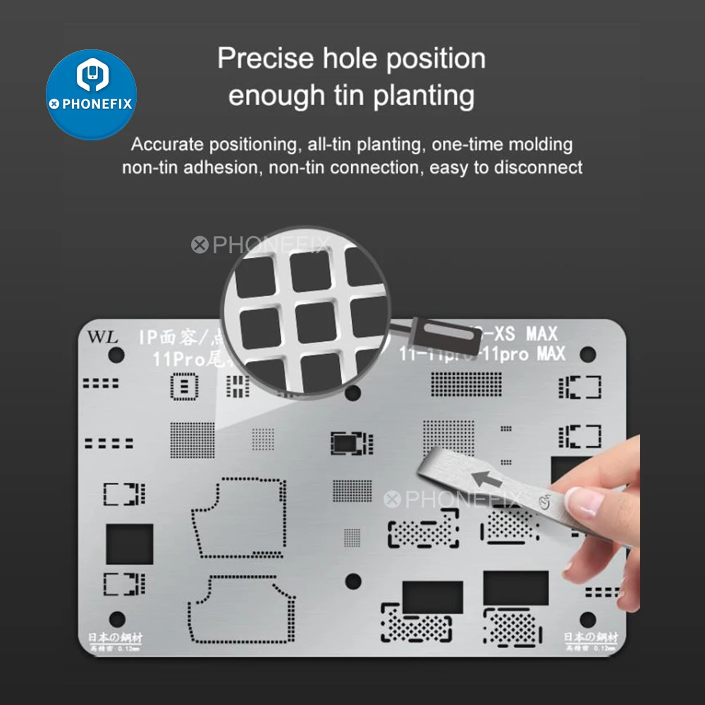 Plantilla Reballing WL BGA para IPhone X-11 PRO MAX, identificación facial/matriz de puntos/Color Original/enchufe trasero, placa pequeña, malla de acero estañado