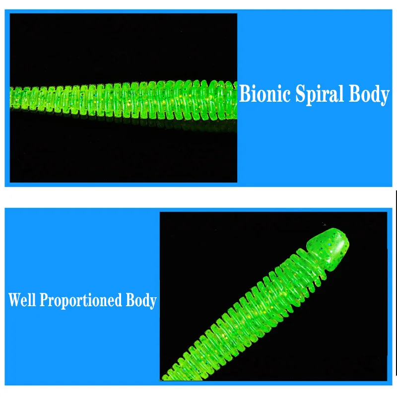 10 sztuk/partia Fishing Spiral Worm miękkie przynęty 4.8cm 0.8g Bass Jig Wobblers Swimbaits silikonowe sztuczne przynęty Carp Pike Tackle Pesca — zdjęcie 5
