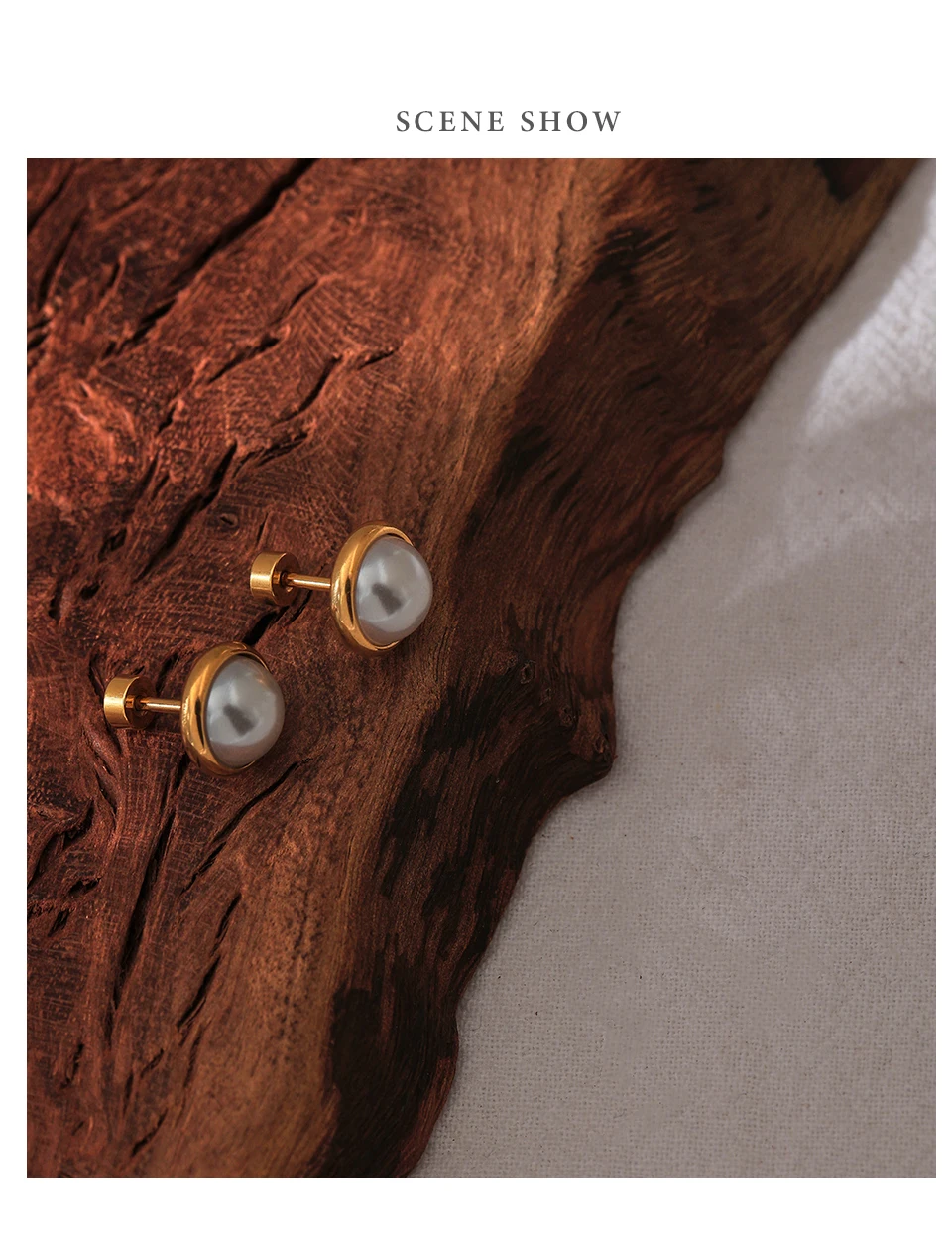 Yhpup Imitationsperlen-Ohrstecker mit Schraubverschluss, trendiger Edelstahl-Schmuck, geometrisch, 18 Karat vergoldet, Charm für Frauen, Gala-Geschenk – Detail 6