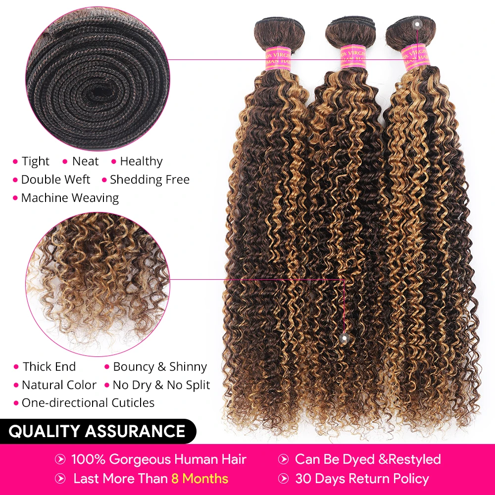 Meetu Curly 5X5 Closure With Bundles P4 27 Highlight Kinky Curly Bundles With Closure 100% Remy Human Hair Bundles With Closure