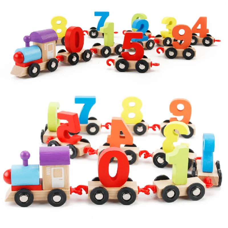 Small Wooden Letter Magnetic Train Digital Slides Toys Christmas Gifts Jigsaw Educational Toy Puzzle For Kids Color Cars M66