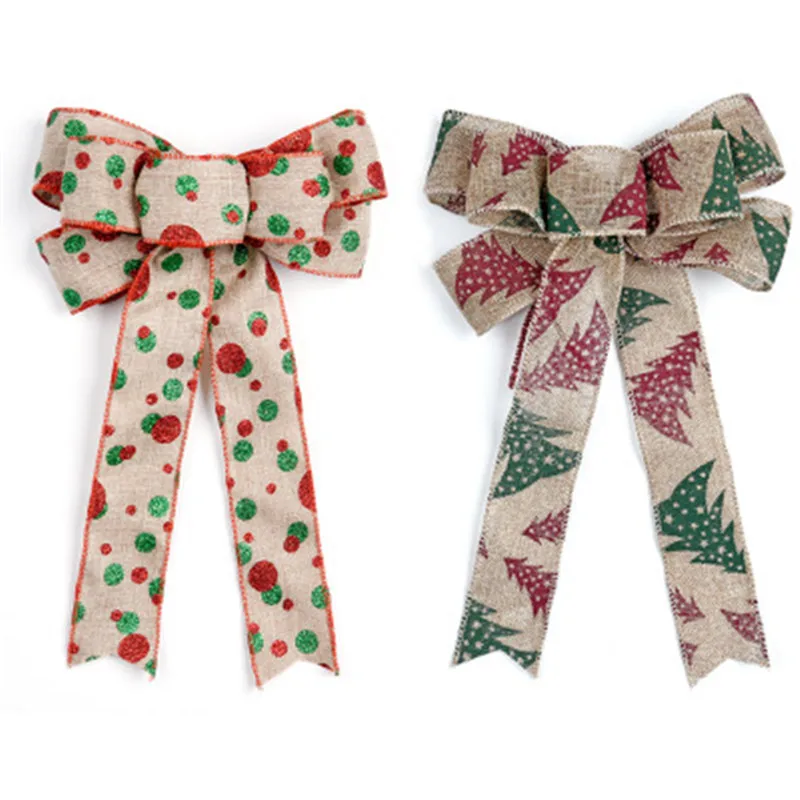 

30cm Handmade Christmas Bow Christmas Tree Decoration Big Linen Lace Bow Christmas Party Supplies Home Decor