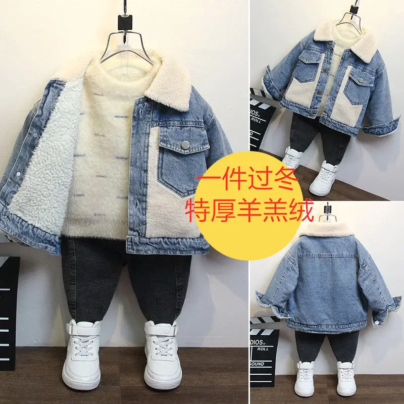 

Winter Boys Denim Jacket 3-6-10-14Y Boys and Girls Warm Loose Denim Jacket Children Thicken Plus Fleece Jacket Clothing