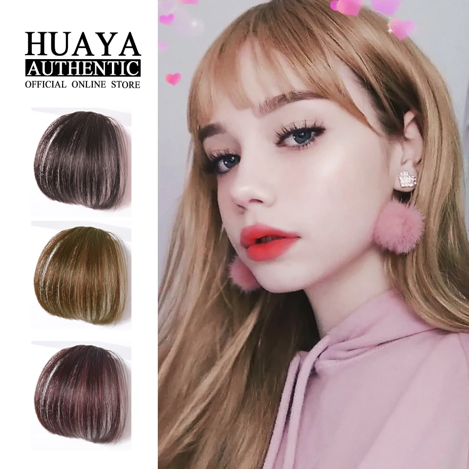 HUAYA-Franja Sintética Falsa Para As Mulheres, Cabelo Natural, Hairpiece, Clipe De Extensão Do Cabelo, Franja Curta, Bang Sobrecarga