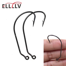 Elllv 50PCS Caroline Taxas Rig Fish Hooks High Carbon Steel Inline Worm Hook Long Shank Wide Gap Bass Fishing Jig Hook #6-#5/0