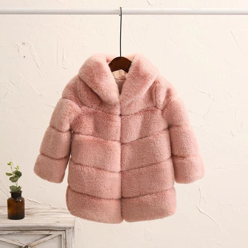 

Winter Girls Faux Fur Coat Hooded Baby Girl Rabbit Fur Jackets And Coats Warm Parka Kids Outerwear Clothes Thicken Girls Coat