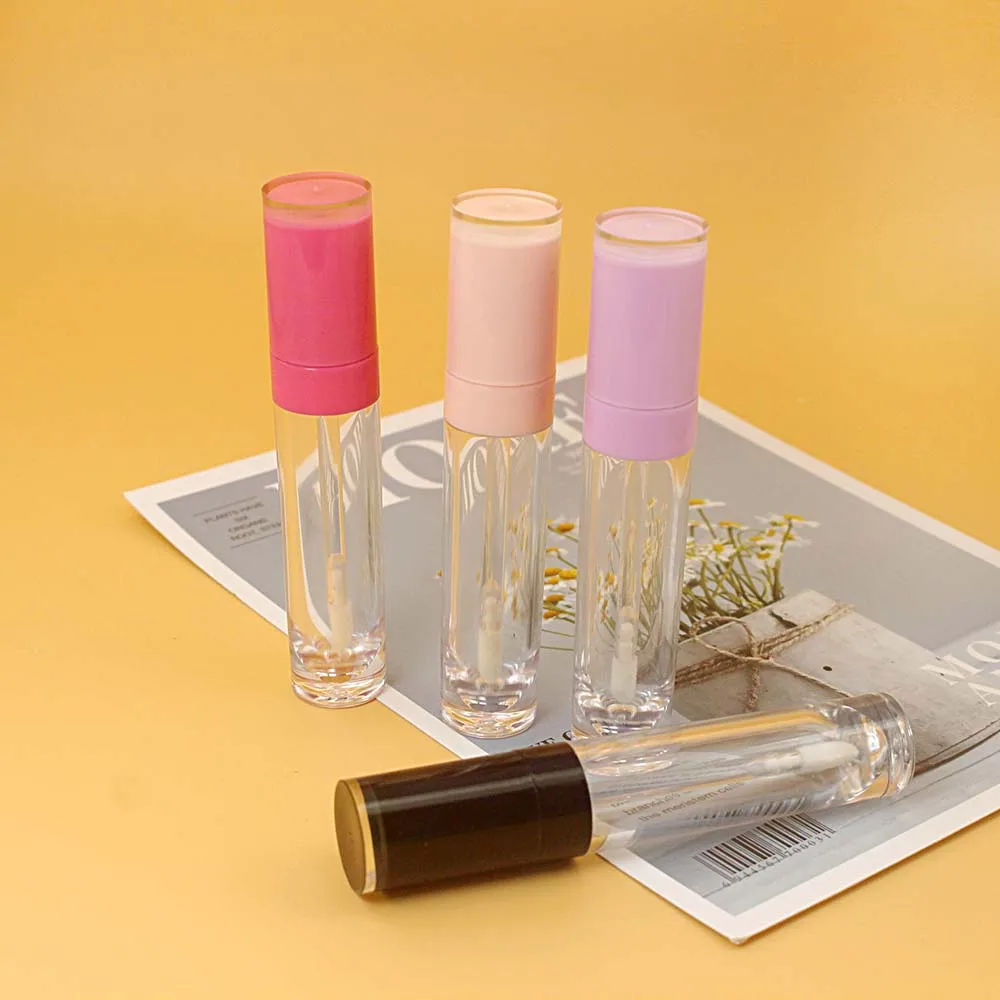 8ml Plastic Transparent and Thickened Lip Gloss Tube Pink and Black Middle Ring Cosmetic  DIY Lip Glaze Packaging Container