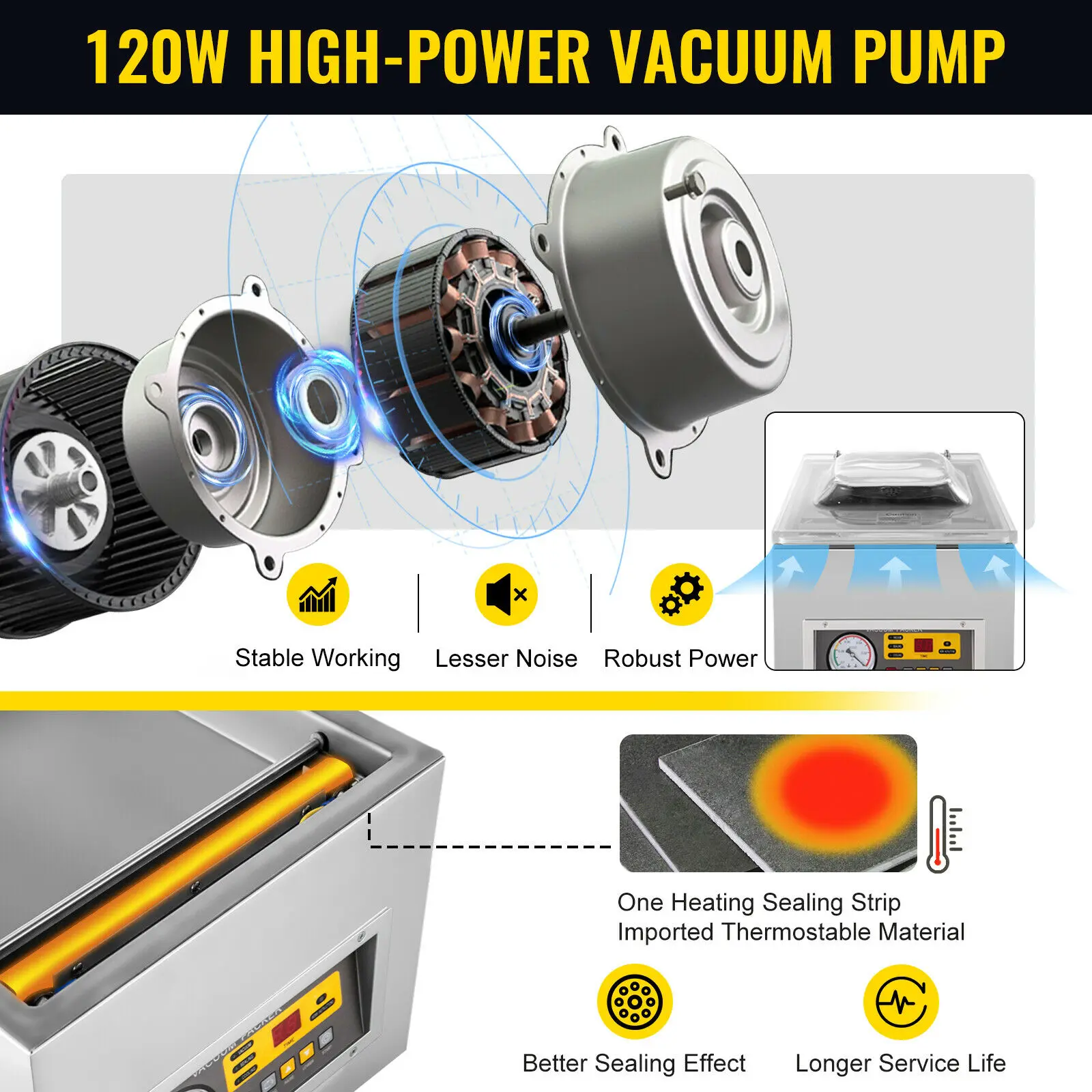VEVOR DZ-260S Máy Hút Chân Không Thực Phẩm Đóng Gói Máy Thương Mại Phòng Máy Hút Chân Không Dán Miệng Bếp Thịt Bao Bì Túi Thực Phẩm Bảo Vệ Máy Hàn