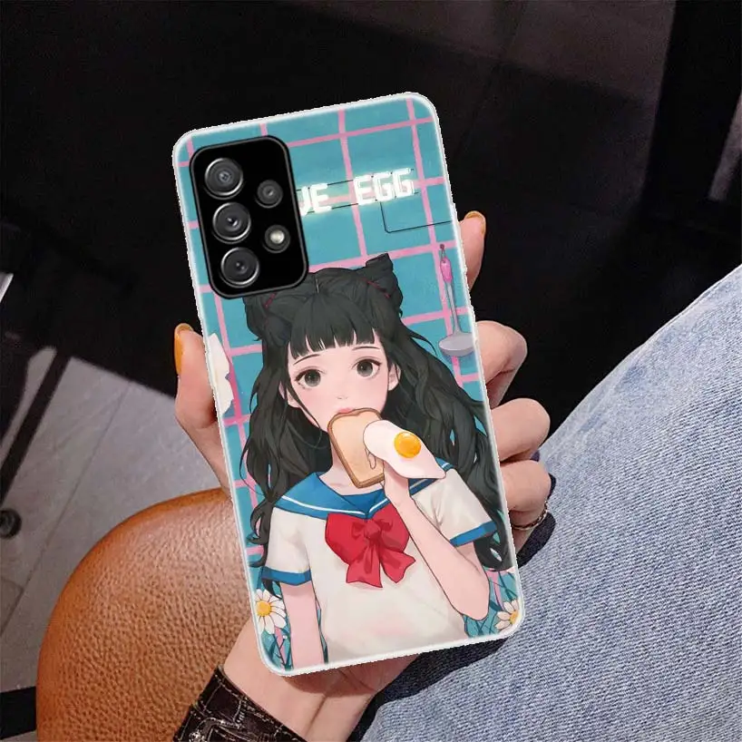 INS Kawaii Japanese Anime illustration Girl Cover Phone Case For Samsung Galaxy A51 A71 A50 A70 A40 A30 A20E A10 A41 A31 A21S A1