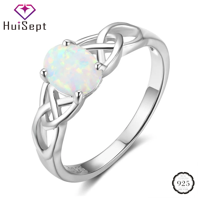 HuiSept-Anillo de plata de primera ley con forma ovalada para mujer, sortija, plata esterlina 925, Ópalo, piedra preciosa, adorno, regalo de fiesta