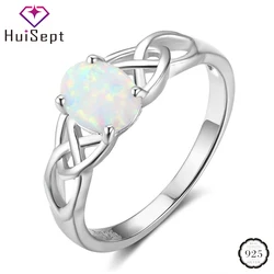 HuiSept-Anillo de plata de primera ley con forma ovalada para mujer, sortija, plata esterlina 925, Ópalo, piedra preciosa, adorno, regalo de fiesta de boda, talla 6-10