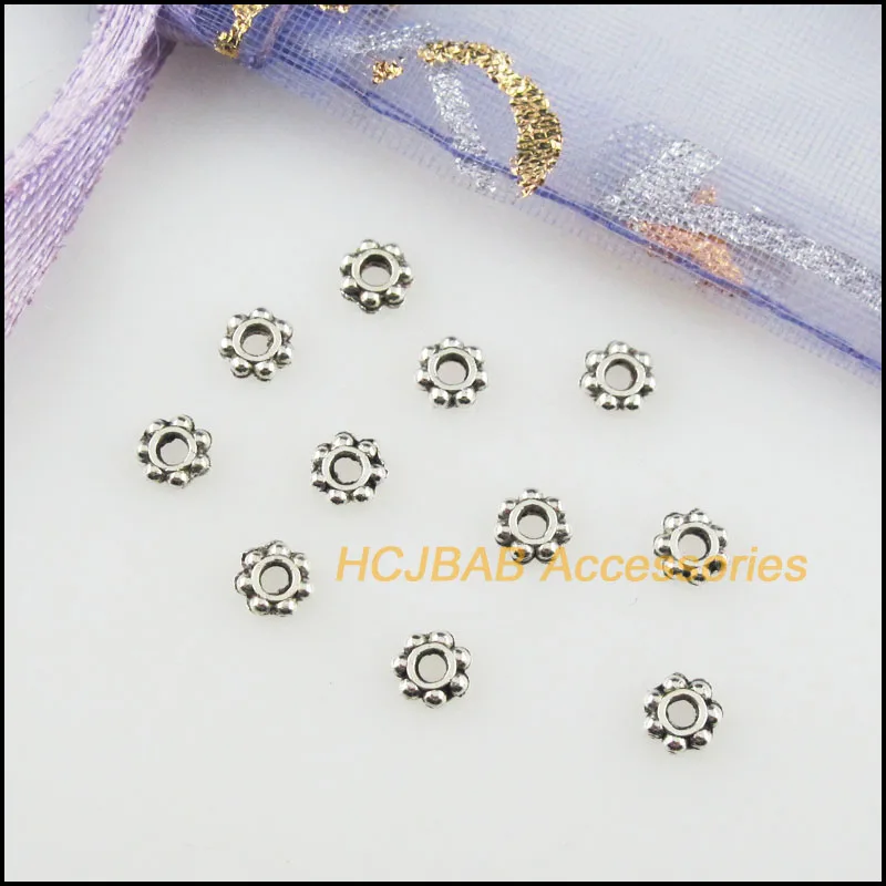 500 New Round Charms Tibetan Silver Color Tiny Flower Spacer Beads 4mm