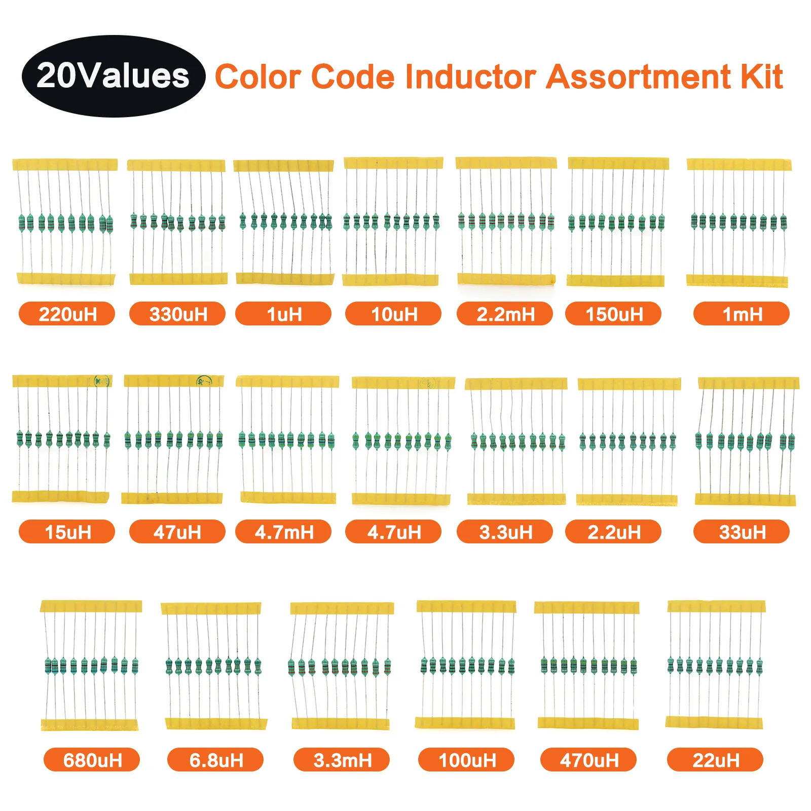 200PCS/set Inductor Assortment Kit 1UH-4.7MH 20values DIP Inductance Color Ring Inductor Assorted Kit