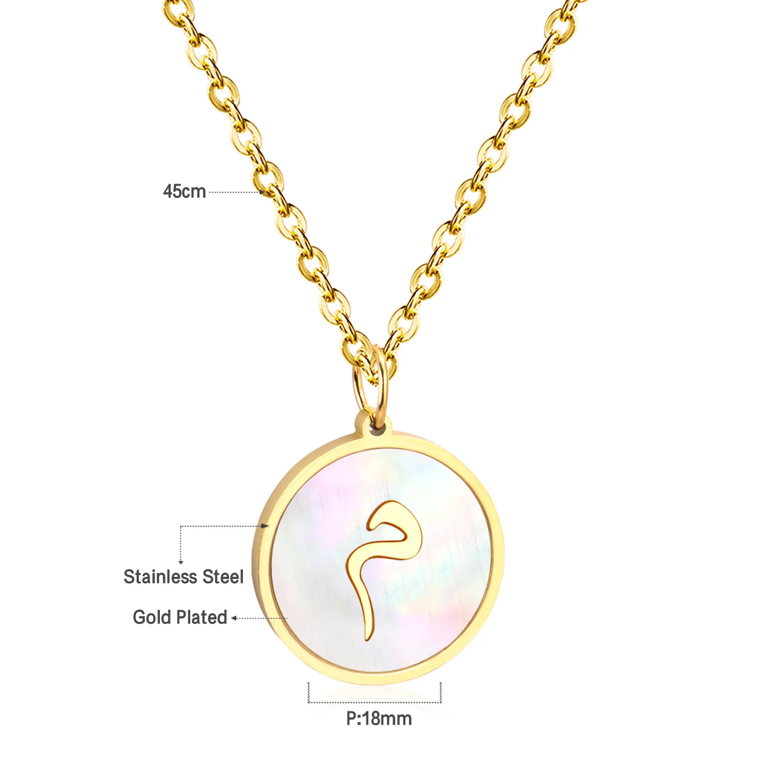LUXUSTEEL Arabic Alphabet White Round Shell Pendant Necklace For Women Girls Golden Color Stainless Steel Letter Coller Party
