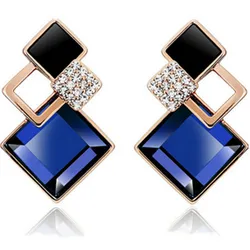 New Fashion Hollow Three Layers Square Crystal Rhinestone Earrings Female Temperament Rhombus Earring Party Wedding Jewelry Gift