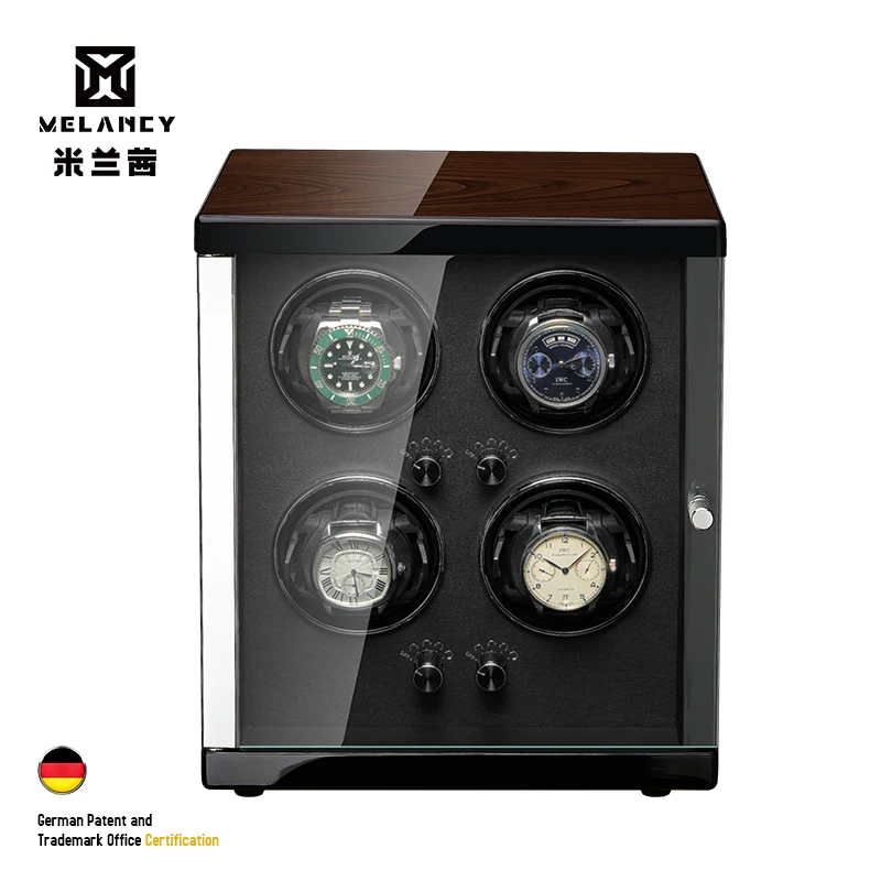 MELANCY Watch Winder for 4 Automatic Japanese Mabuchi Mute Motor LCD Digital Display Watch Wood Box Winder for Watches Boxes