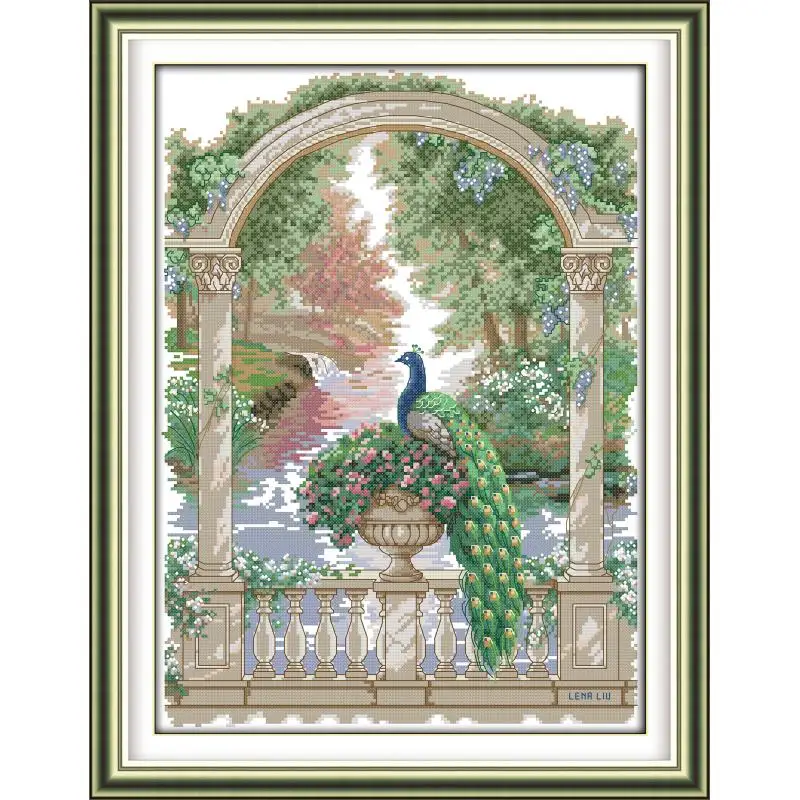 Verde Pavone Punto Croce DMC 11CT 14CT Stampato Kit di Ricamo Cinese di Cotone a punto Croce Kit di Ricamo Complementi Arredo Casa Needlework