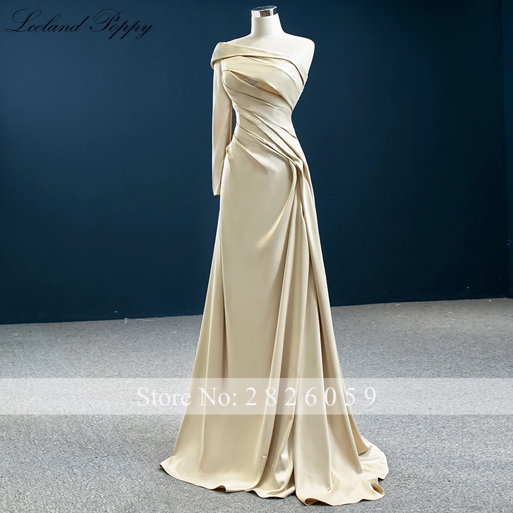 Lceland Poppy Customized Elegant Mermaid Satin Evening Dresses One Shoulder Floor Length Formal Evening Gowns Sweep Train