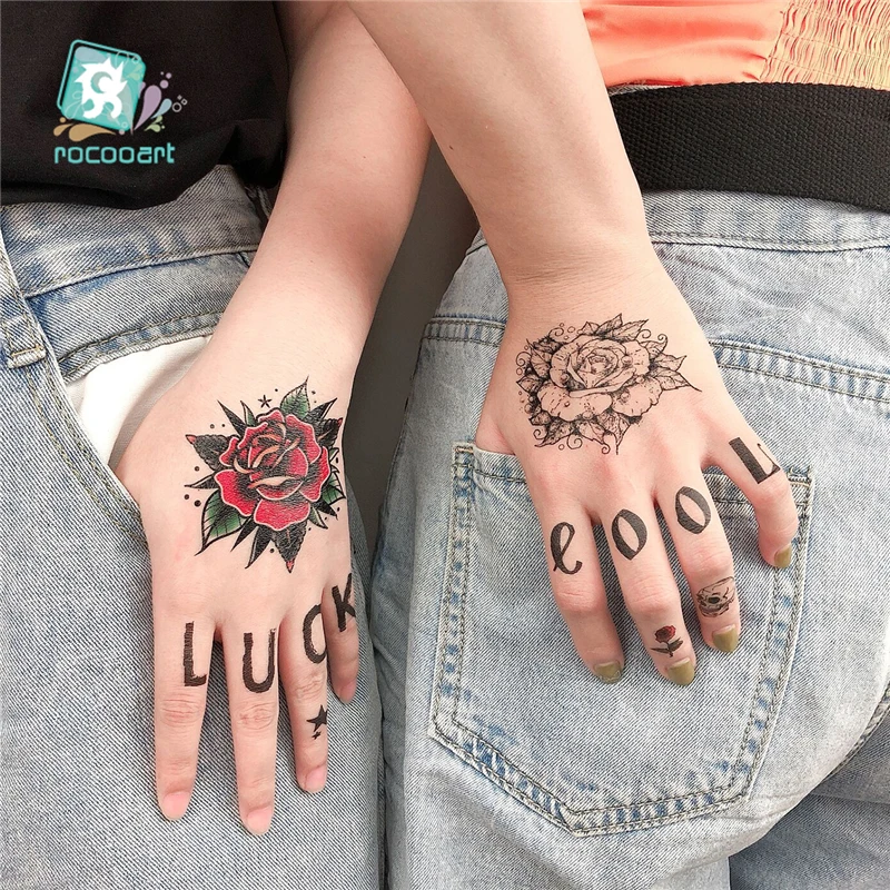 12pcs Cool Dark And Punk Style Waterproof Tattoo India Flower Lace Design Temporary Fake Tattoo Sticker Hand and Finger Taty