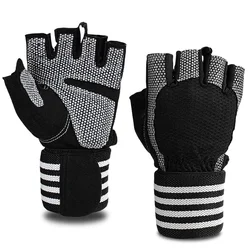 Guantes de entrenamiento para hombre y mujer, manoplas para levantamiento de pesas, muñequeras, soporte para gimnasio, agarre sin dedos, adecuado para ciclismo con mancuernas