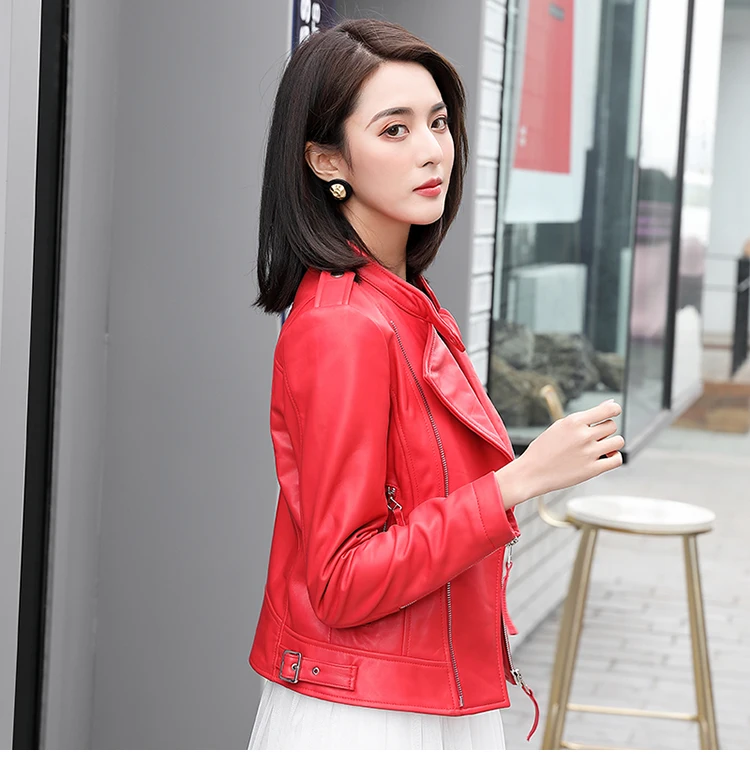 Shipping,2020 spring Free fashion women genuine leather jacket.New slim short sheepskin coat.motor style.quality sales