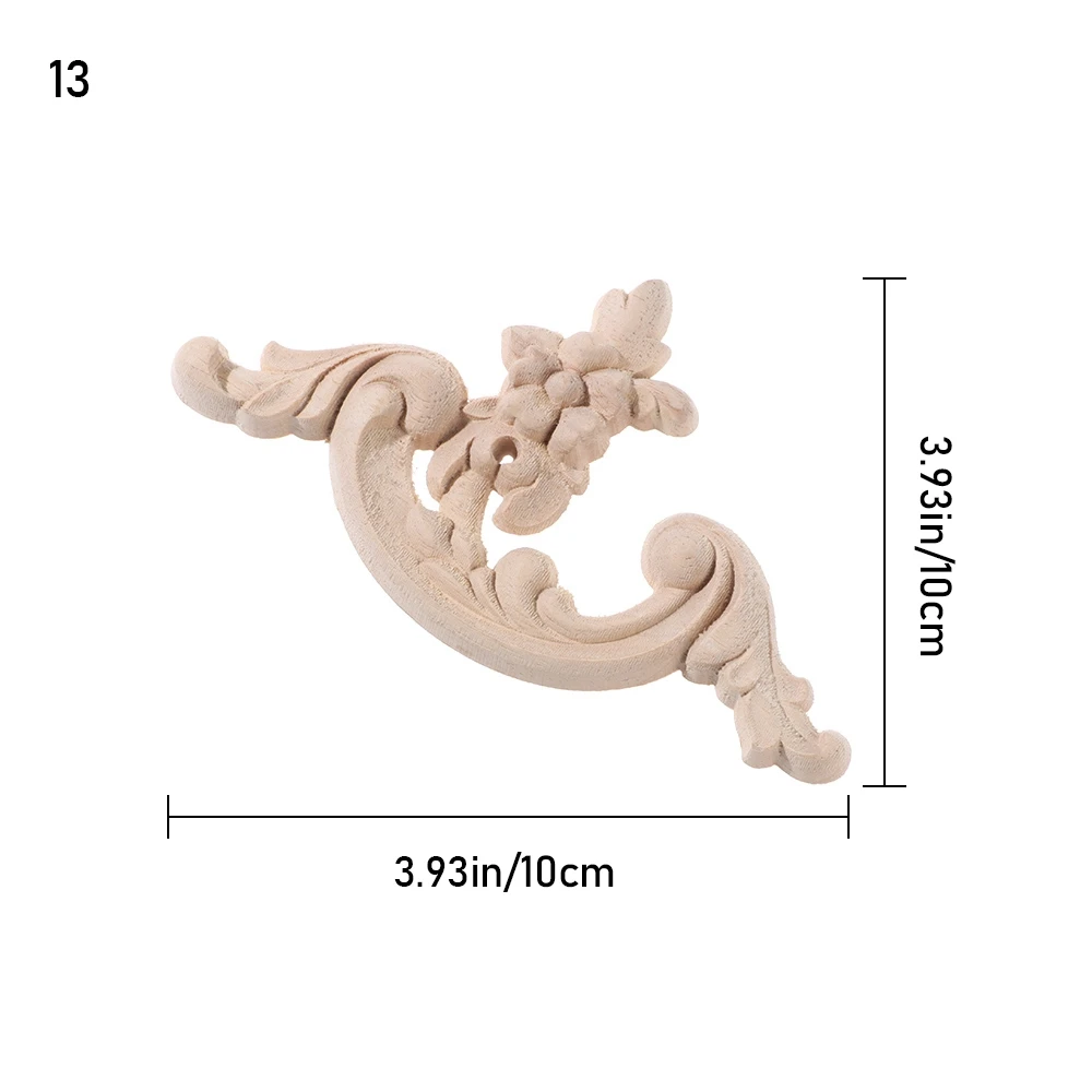 Wooden Home Furniture Door Decor Crafts Carved Wave Flower Onlay Decal Corner Applique Decorative Wood Appliques
