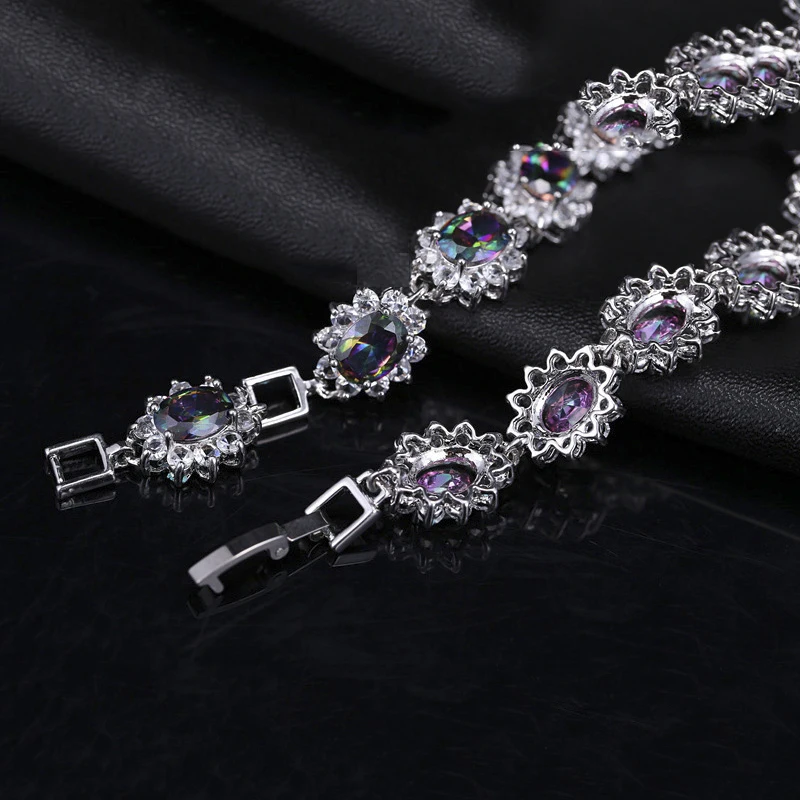 ThreeGraces  Brand Hot Sale Natural Mystic Rainbow Cubic Zirconia Crystal Bracelet Tennis Link Fashion Women Jewelry BR323