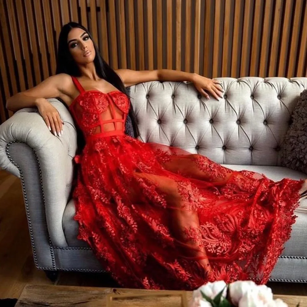 Red Color Celebrity Fashion Dress Sleeveless Sexy Backless Lace Long Dress Women's Wedding Party Dress Top Quality