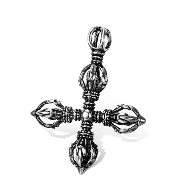 Punk Stainless Steel Mantra Vajra Jiang Mochu Pendant Necklace for Men Buddhist jewelry