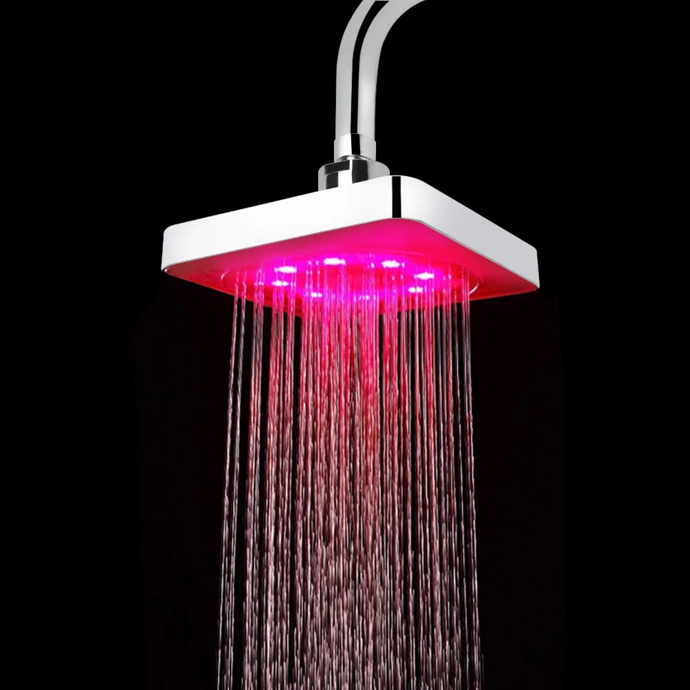 LED Shower Head No Batteries 3 colors Temperature Sensor Square Fixed Showerhead Rainfall Top Spray 7 Colors Gradual Changing