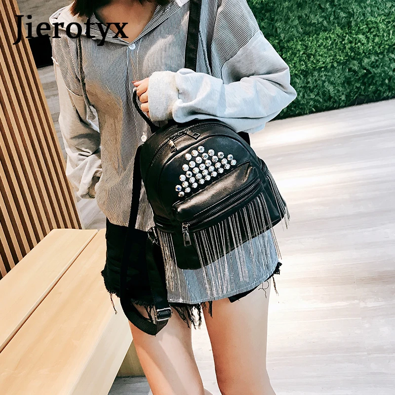 JIEROTYX Luxury Brand Backpacks Women Mini School Bags For Girls Rivet And Tassel Sac A Dos Femme PU Leather 2022 Mochila