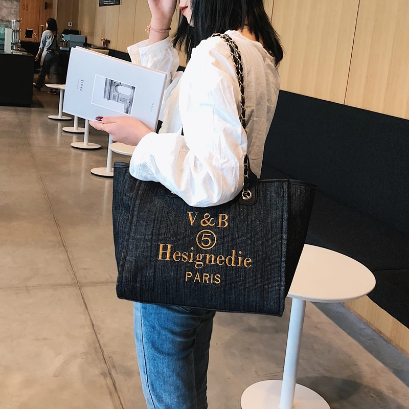 Shoulder Bags For Women 2023 New Trend Luxury Tote Big Shopper Canvas Chains Sling Strap Vintage Fashion High Quality Handbags