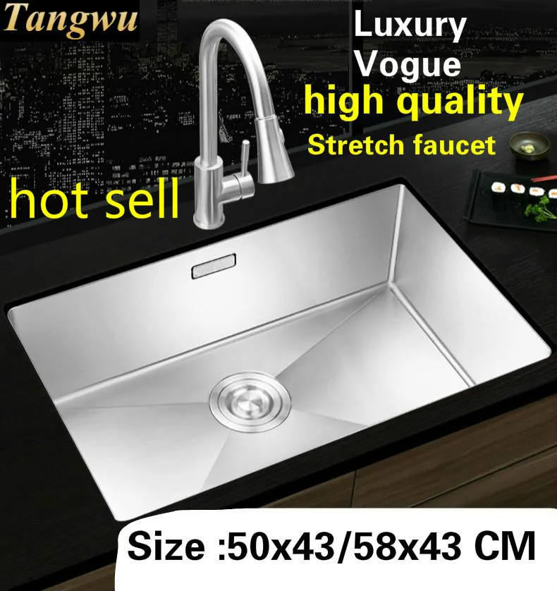 Free shipping Household kitchen manual sink single trough stretch faucet food grade 304 stainless steel hot sell 50x43/58x43 CM