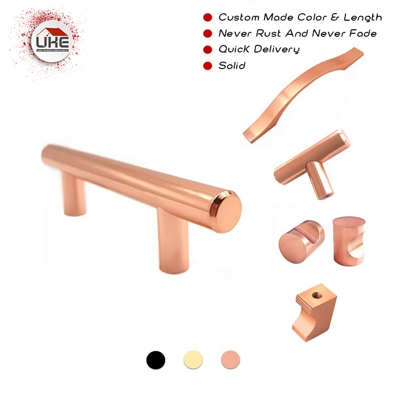 UKE Rose Gold Drawer Handle Aluminum Drawer Pulls Never Rust Furniture Knob Kitchen Cupboard Handles