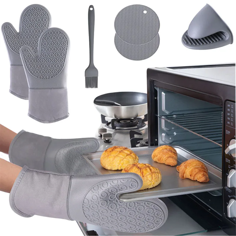 BBQ Gloves High Temperature Resistance Oven Mitts, 500 800 Degrees Fireproof Barbecue Heat Insulation Microwave Oven Gloves