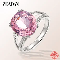 ZDADAN 925 Sterling Silver Charm Pink Zirconia Ring For Women Fashion Wedding Engagement Jewelry Gift