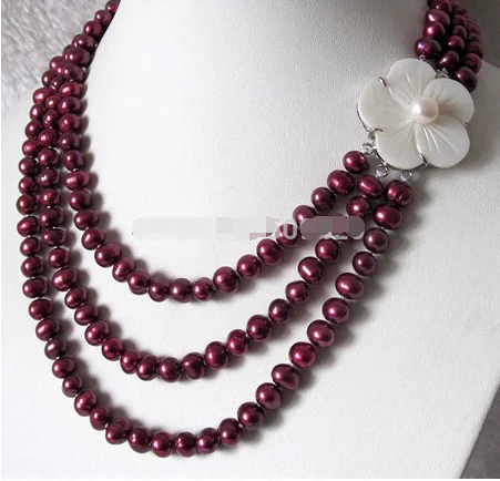 

17-20" 3Row 6-8mm Reddish Purple Freshwater Pearl Necklace