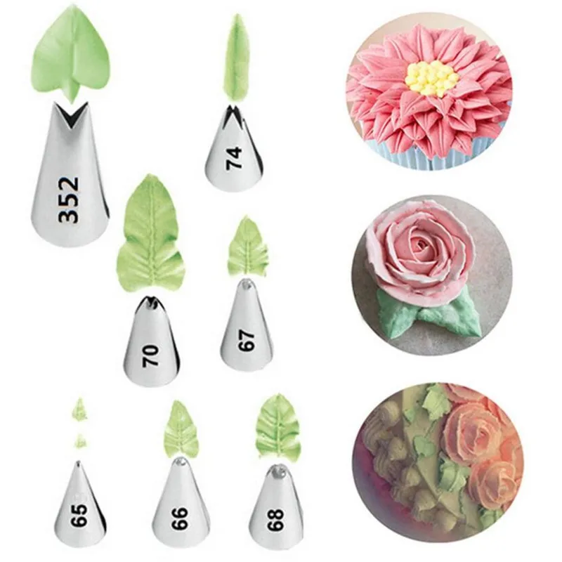 7 Different Styles Leaf Leaves Cream Stainless Steel Icing Piping Nozzles Cake Cream Decorating Cupcake Pastry Tips Cake Tools