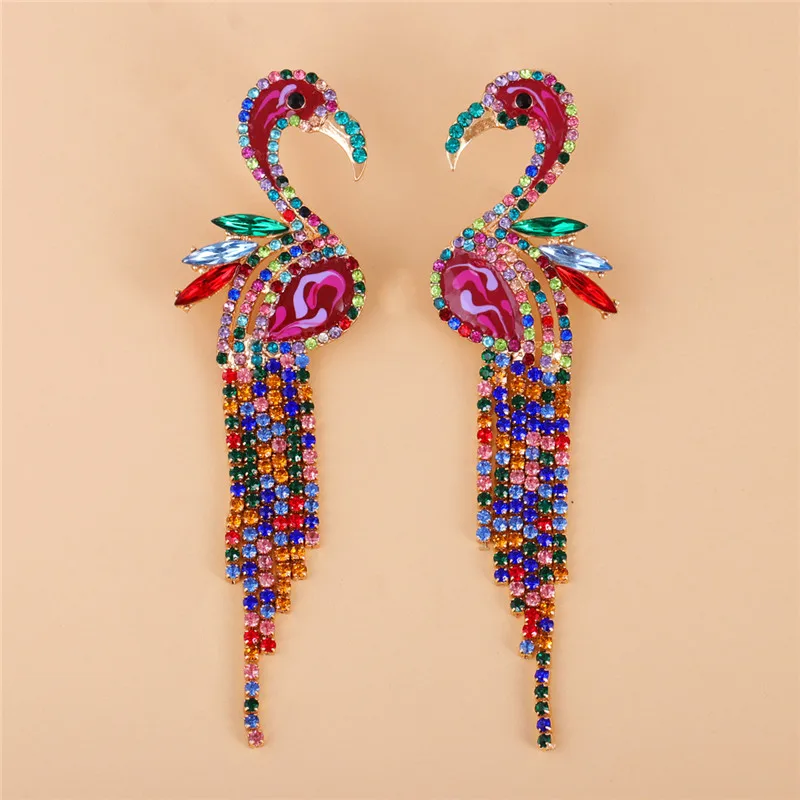 Wholesale JURAN Luxury Big Long Tassel Dangle Drop Earrings for Women Animal Rhinestone Hanging Wedding Korean Earrings