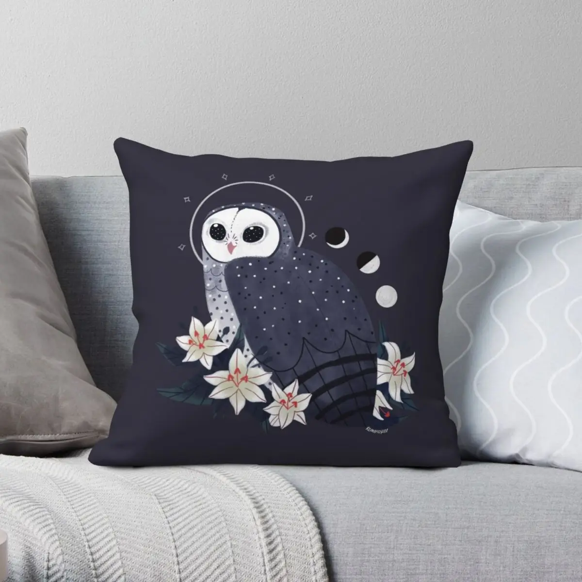 Familiar Sooty Owl Pillowcase Polyester Linen Velvet Printed Zip Decor Pillow Case Car Cushion Cover