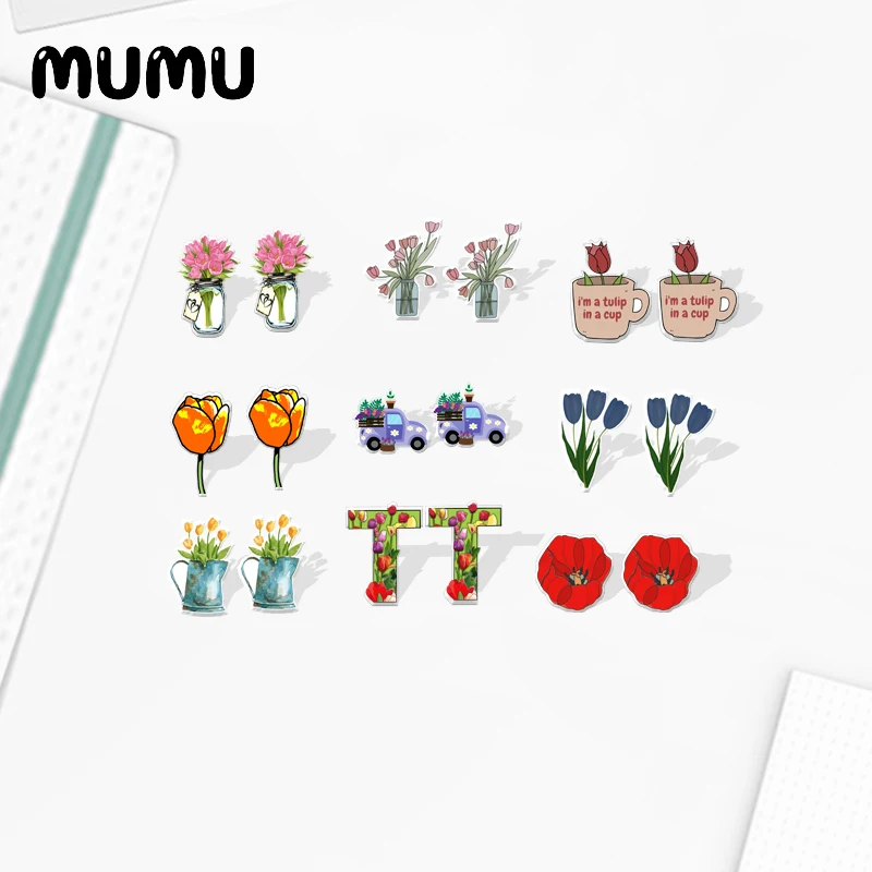 2021 New Flower Tulip Stud Earring Epoxy Resin Jewelry Acrylic Earrings Handmade Gifts Girl